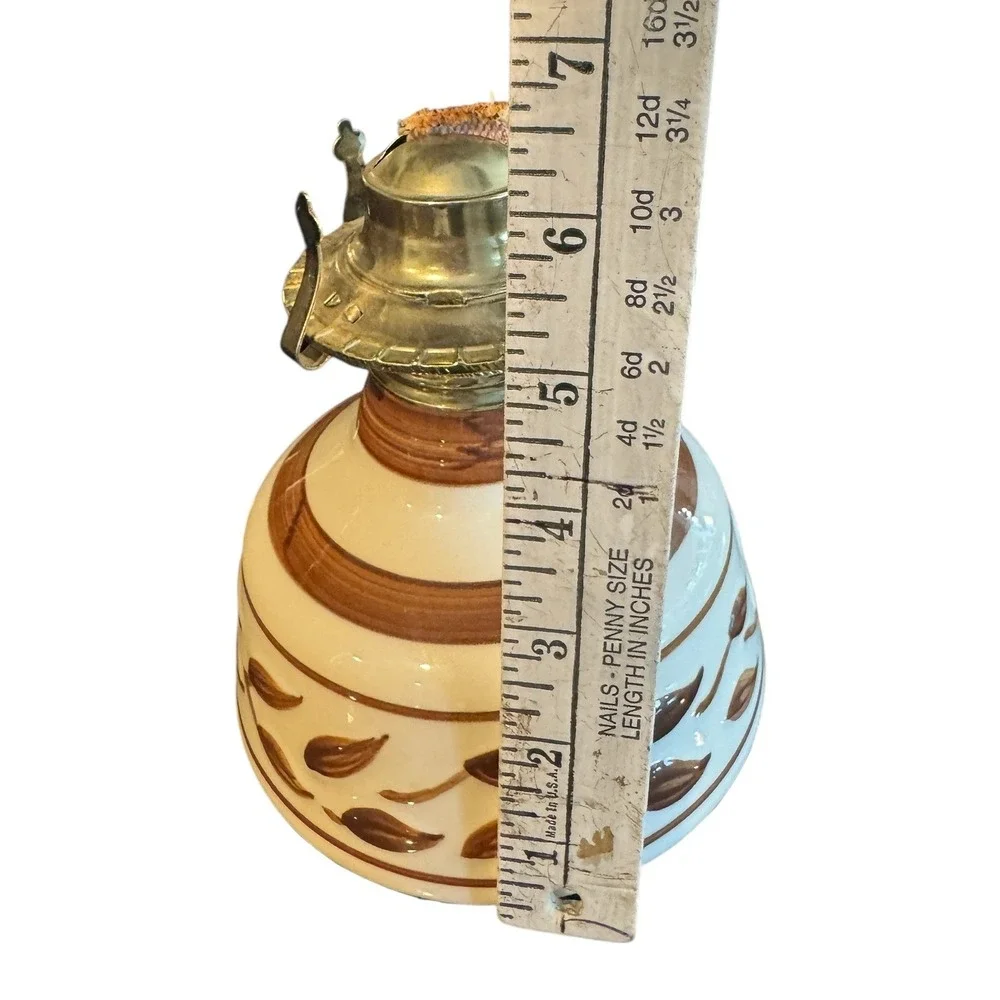Lamplight Farms USA Vintage Ceramic Oil Lamp Base Hand Painted‎ Brown White